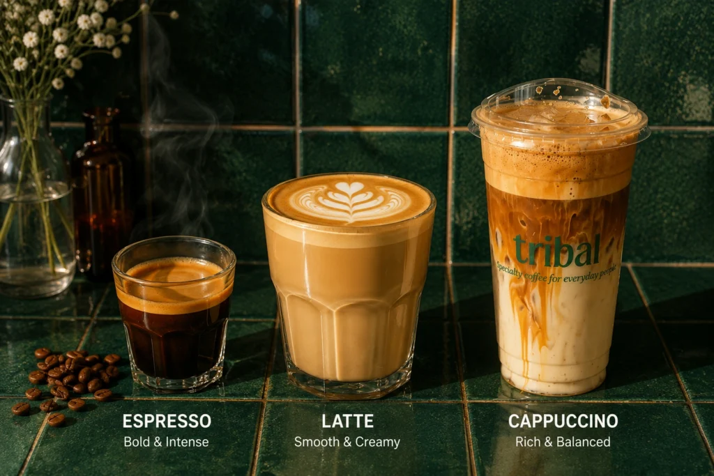 Espresso vs latte vs cappuccino at Tribal Coffee DHA Phase 6 Lahore