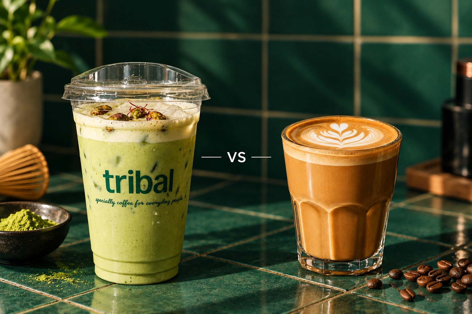 Matcha vs coffee at Tribal Cafe DHA Phase 6 Lahore