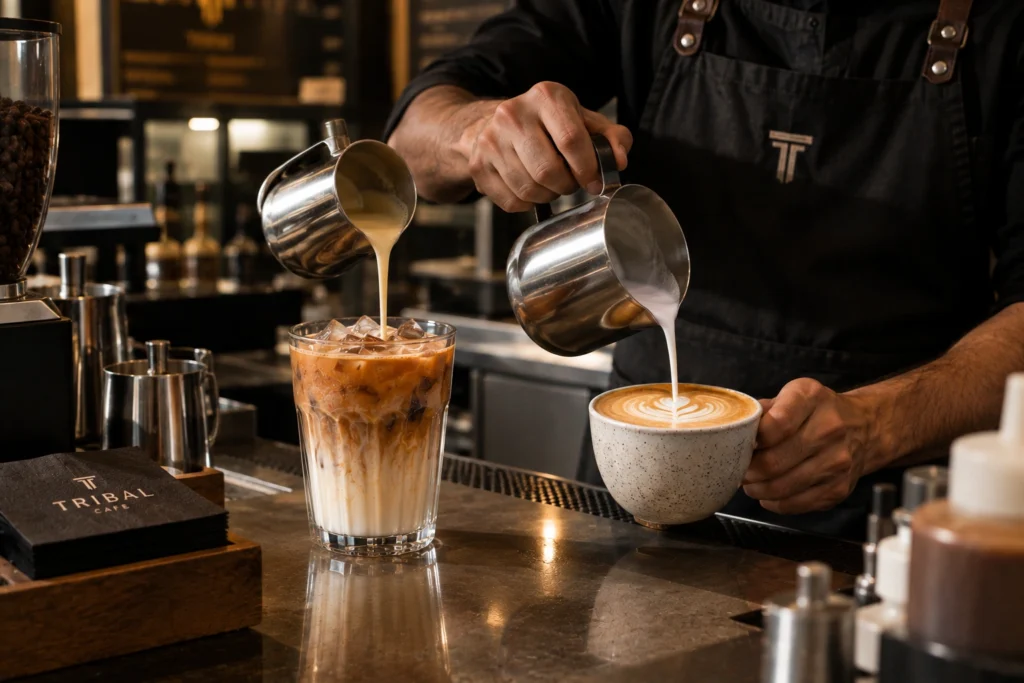 Spanish latte and latte being prepared at Tribal Cafe DHA Phase 6